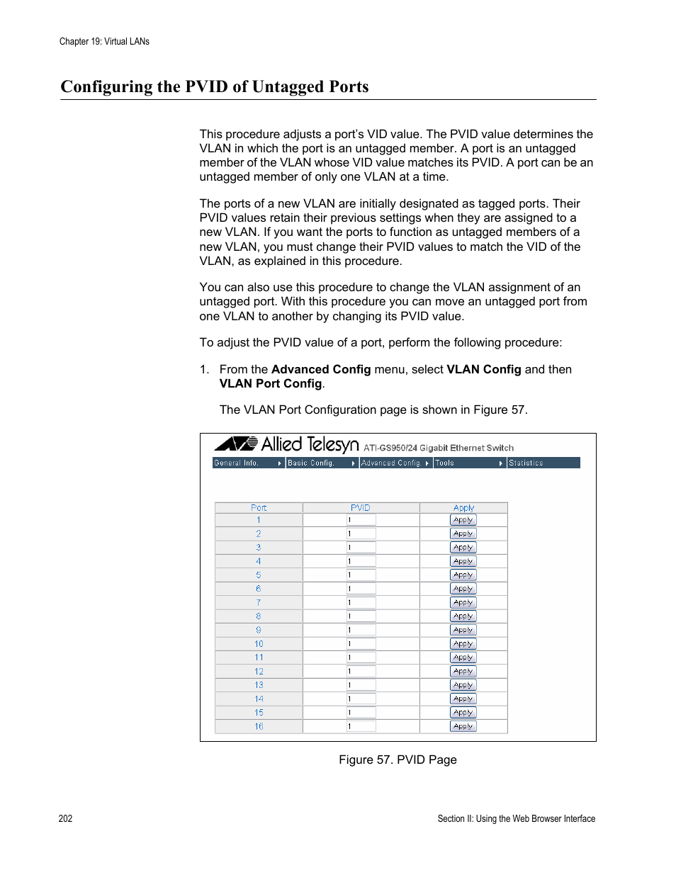 Configuring the pvid of untagged ports | Allied Telesis AT-S79 User Manual | Page 202 / 242