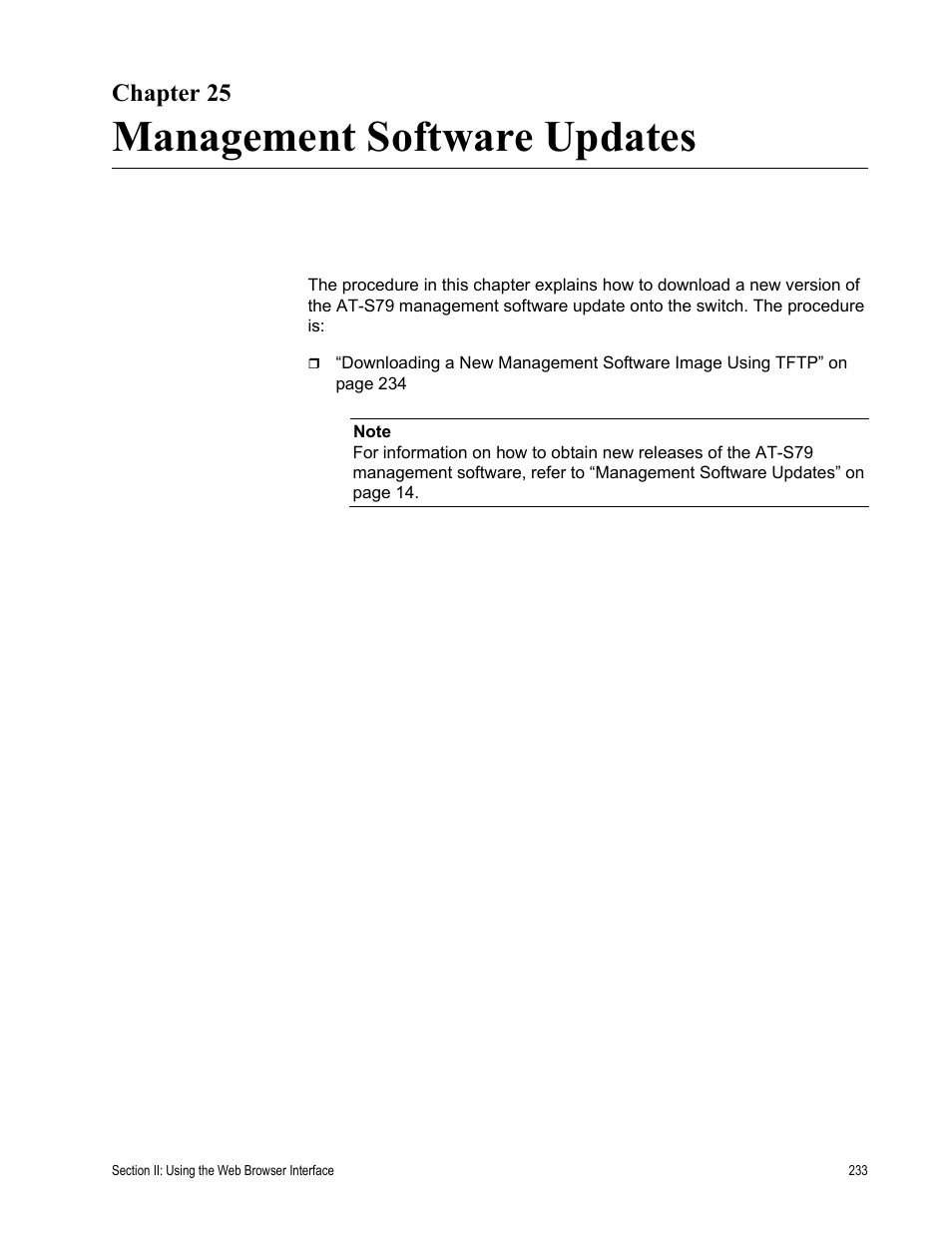 Chapter 25, Management software updates | Allied Telesis AT-S79 User Manual | Page 233 / 242