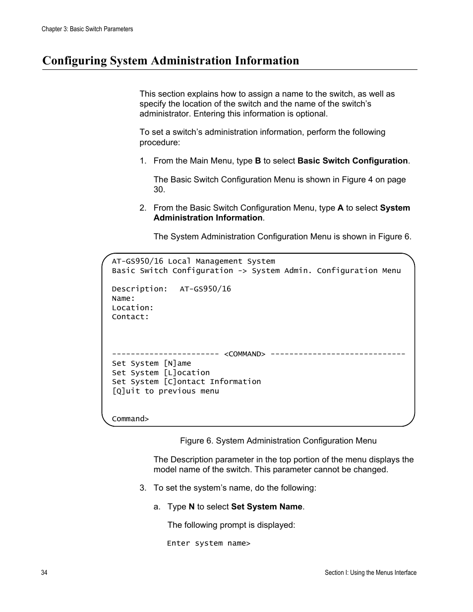 Configuring system administration information | Allied Telesis AT-S79 User Manual | Page 34 / 242