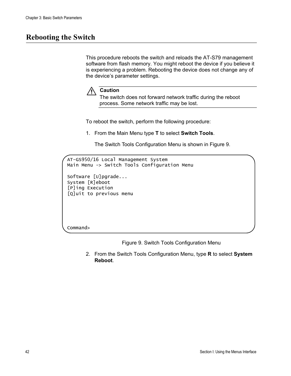 Rebooting the switch | Allied Telesis AT-S79 User Manual | Page 42 / 242