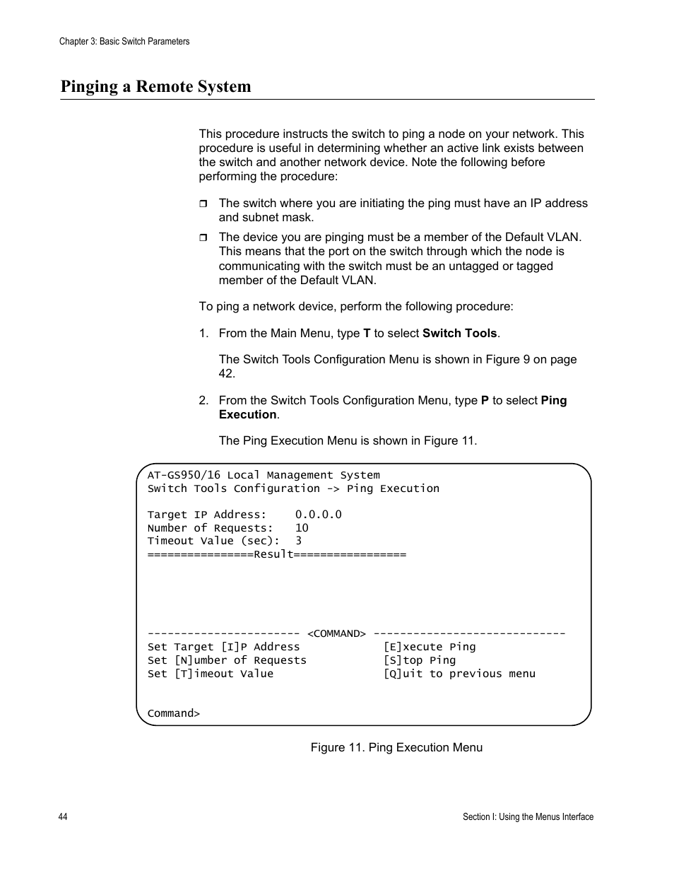 Pinging a remote system | Allied Telesis AT-S79 User Manual | Page 44 / 242