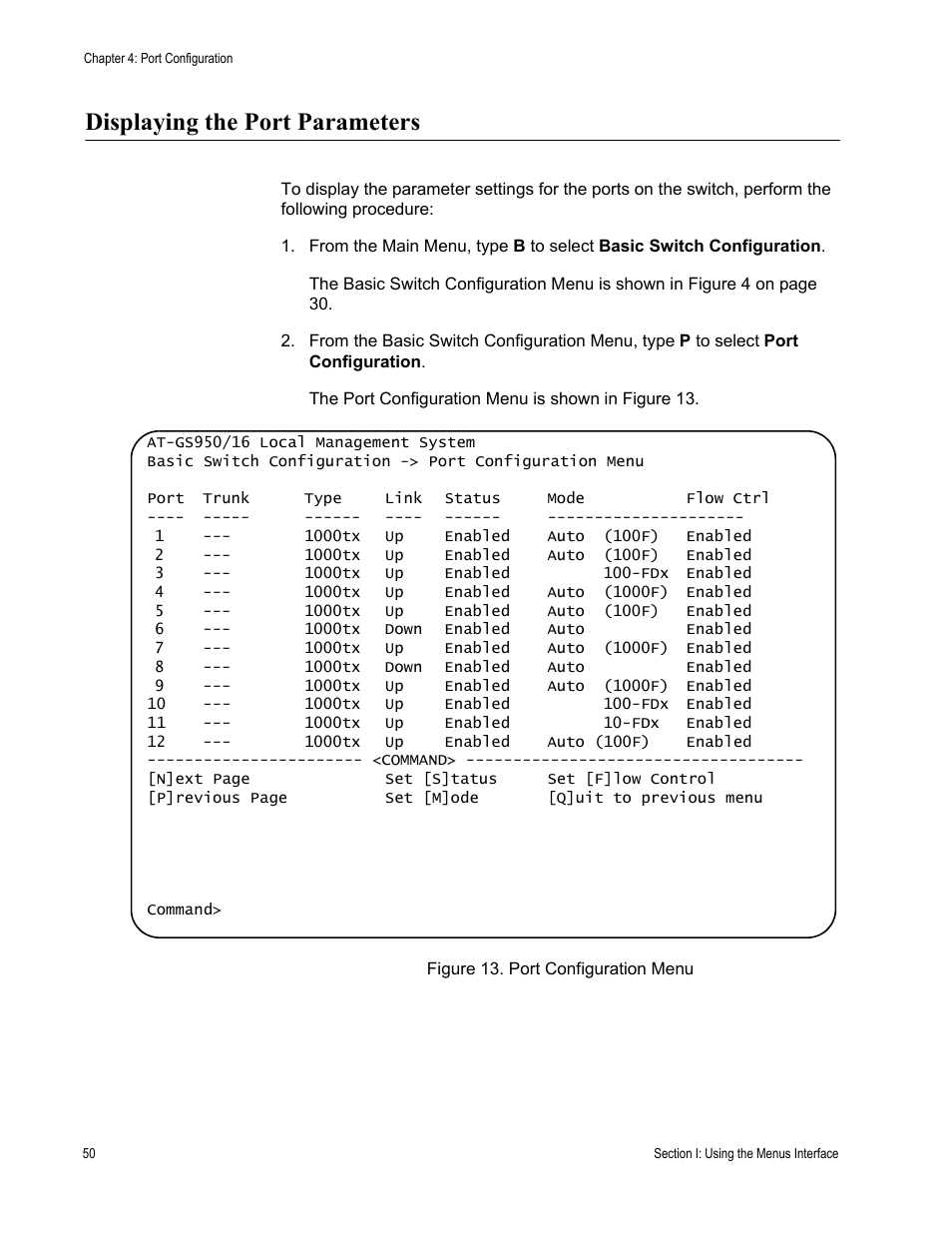 Displaying the port parameters | Allied Telesis AT-S79 User Manual | Page 50 / 242