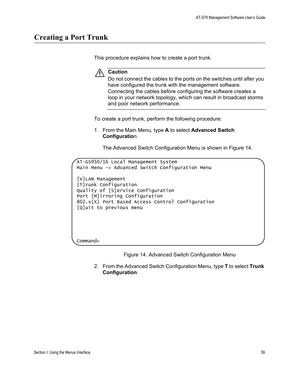 Creating a port trunk | Allied Telesis AT-S79 User Manual | Page 59 / 242