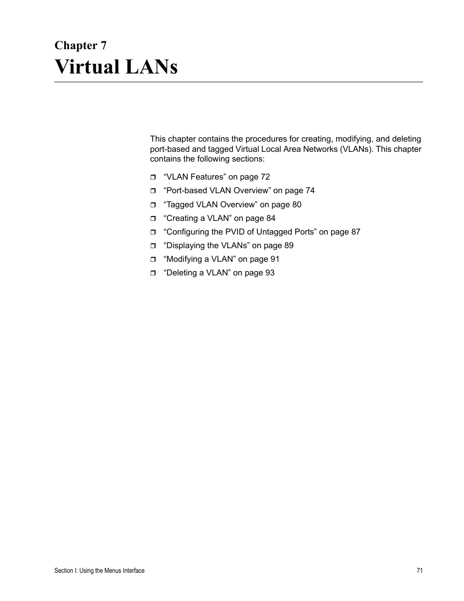 Chapter 7, Virtual lans, Chapter 7: virtual lans | Allied Telesis AT-S79 User Manual | Page 71 / 242