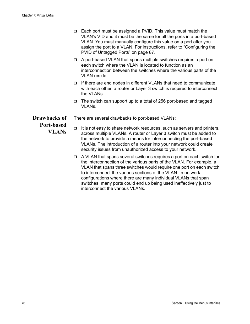 Drawbacks of port-based vlans | Allied Telesis AT-S79 User Manual | Page 76 / 242