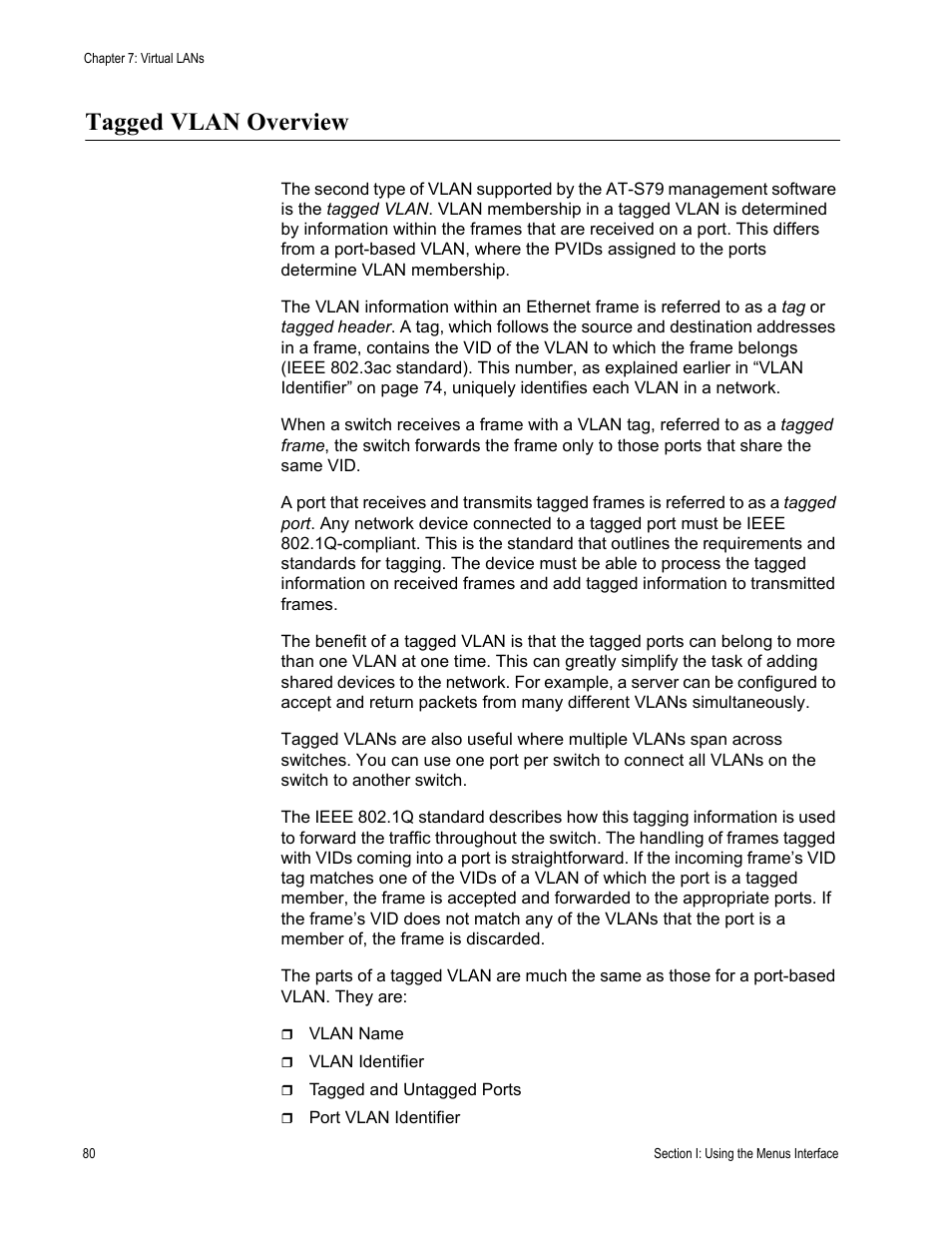 Tagged vlan overview | Allied Telesis AT-S79 User Manual | Page 80 / 242
