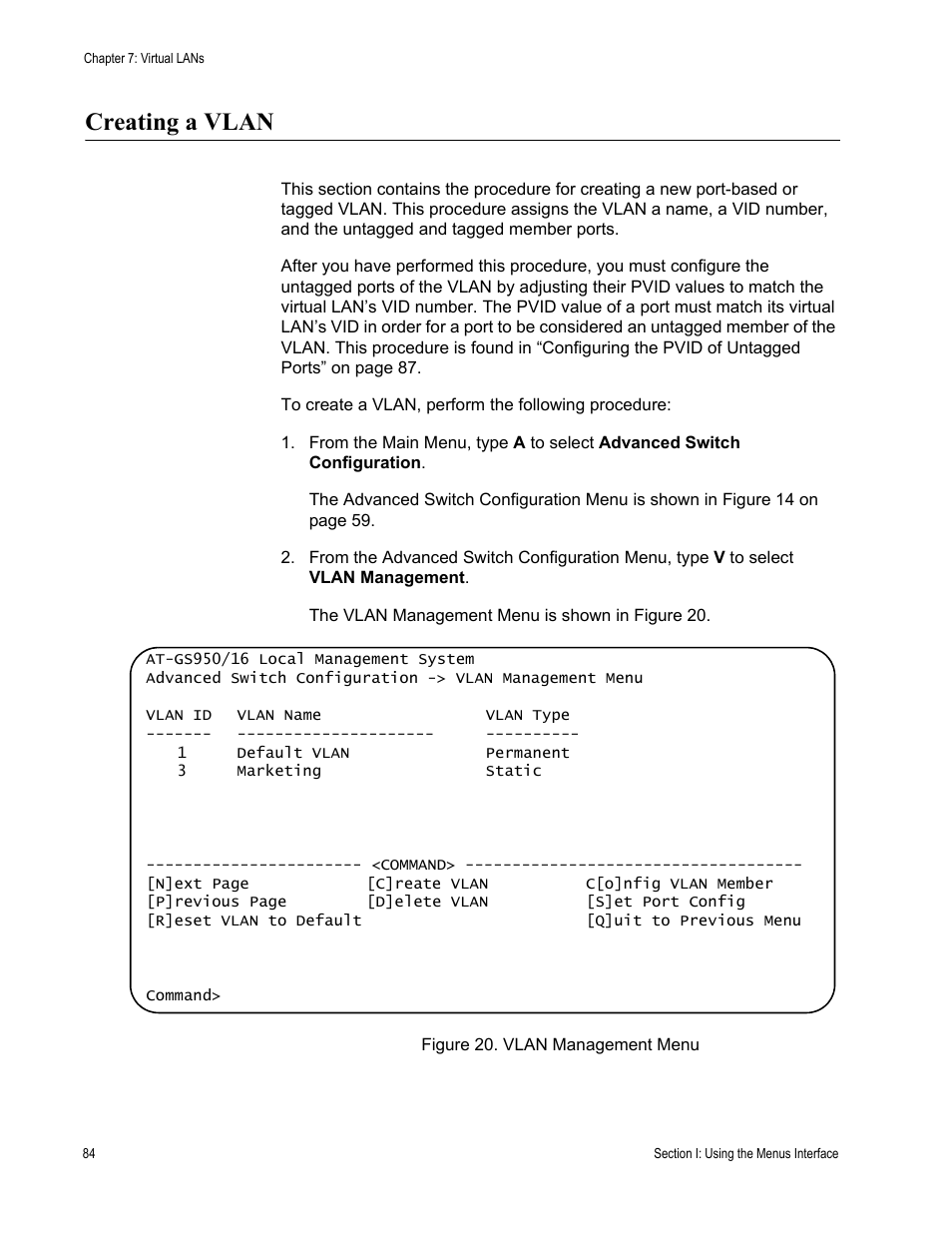 Creating a vlan | Allied Telesis AT-S79 User Manual | Page 84 / 242