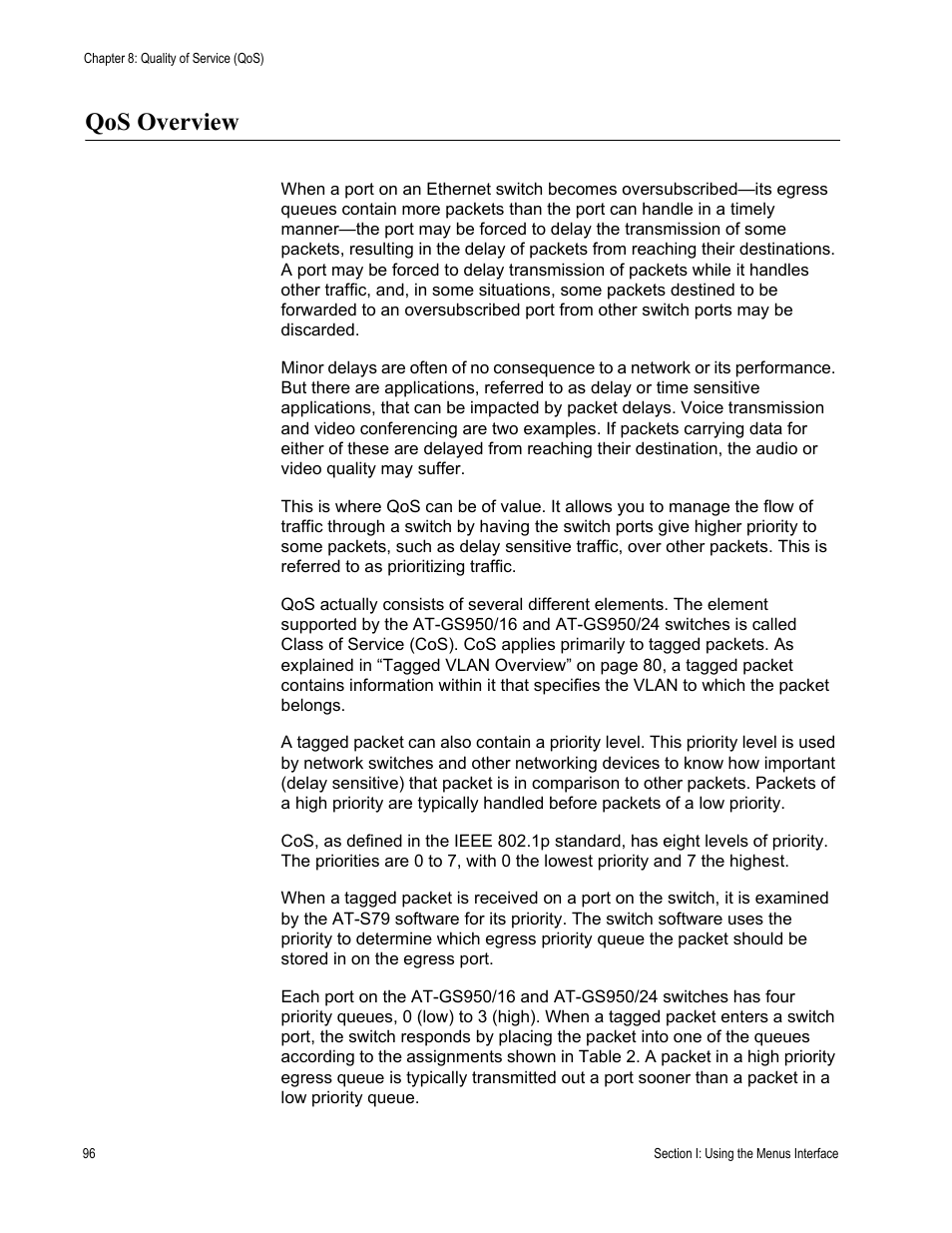 Qos overview | Allied Telesis AT-S79 User Manual | Page 96 / 242