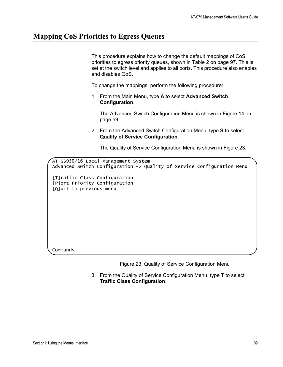 Mapping cos priorities to egress queues | Allied Telesis AT-S79 User Manual | Page 99 / 242