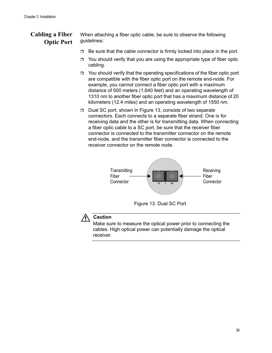 Cabling a fiber optic port | Allied Telesis AT-FS717FC/SC User Manual | Page 36 / 69