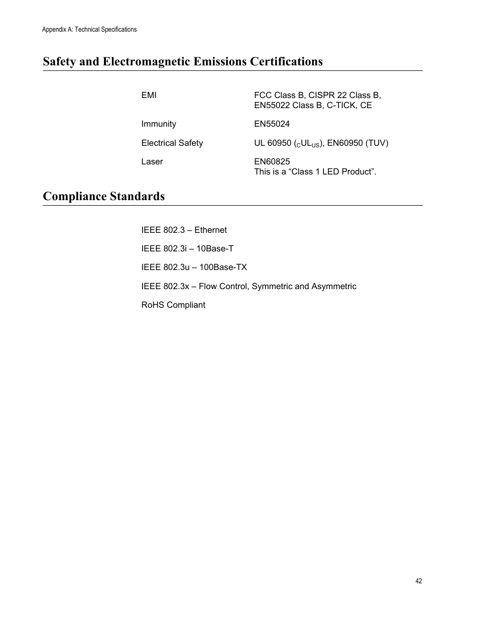 Compliance standards | Allied Telesis AT-FS717FC/SC User Manual | Page 42 / 69
