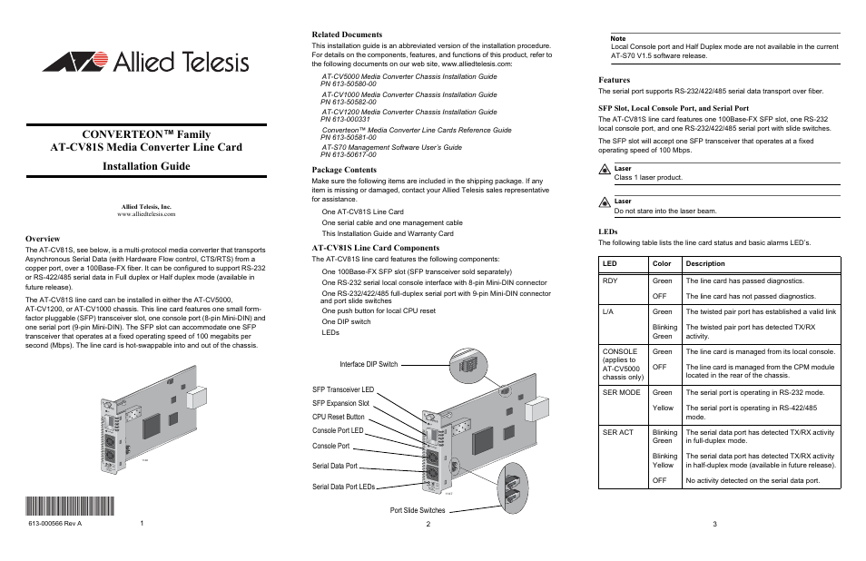 Allied Telesis AT-CV81S User Manual | 2 pages