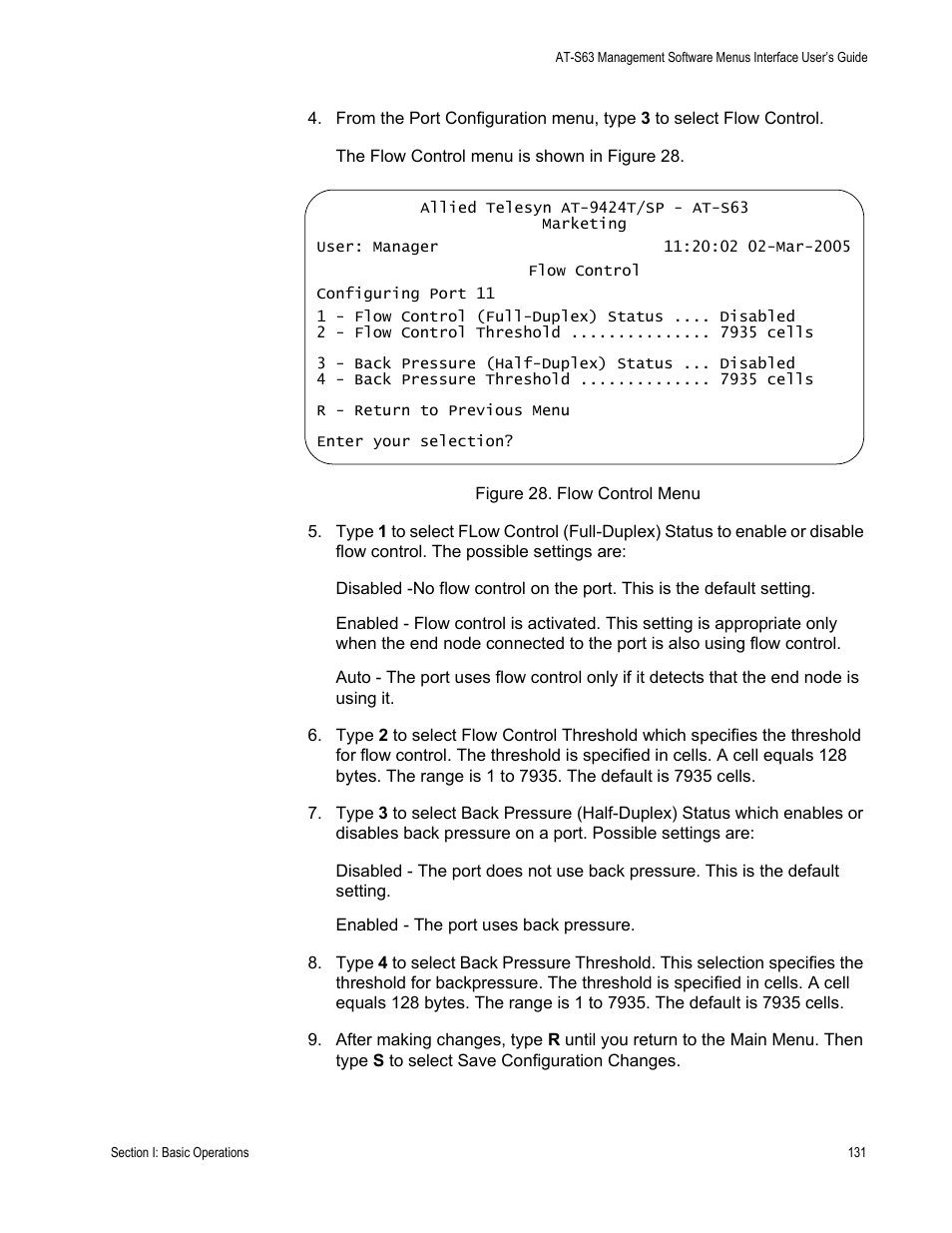 Figure 28: flow control menu | Allied Telesis AT-S63 User Manual | Page 131 / 942