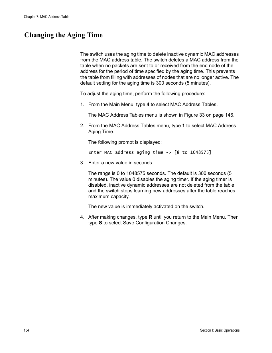Changing the aging time | Allied Telesis AT-S63 User Manual | Page 154 / 942
