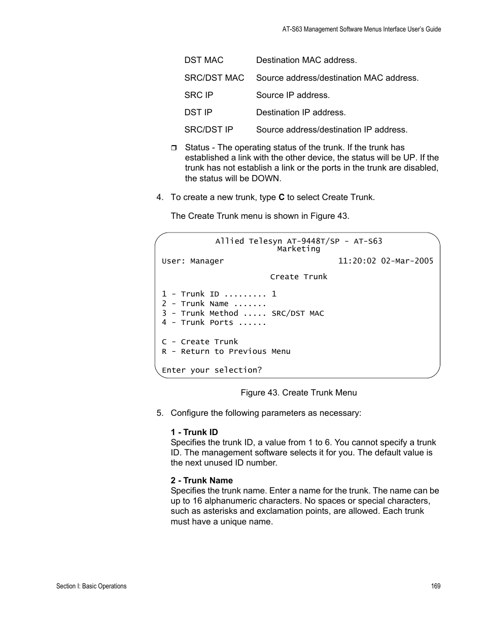 Figure 43: create trunk menu | Allied Telesis AT-S63 User Manual | Page 169 / 942