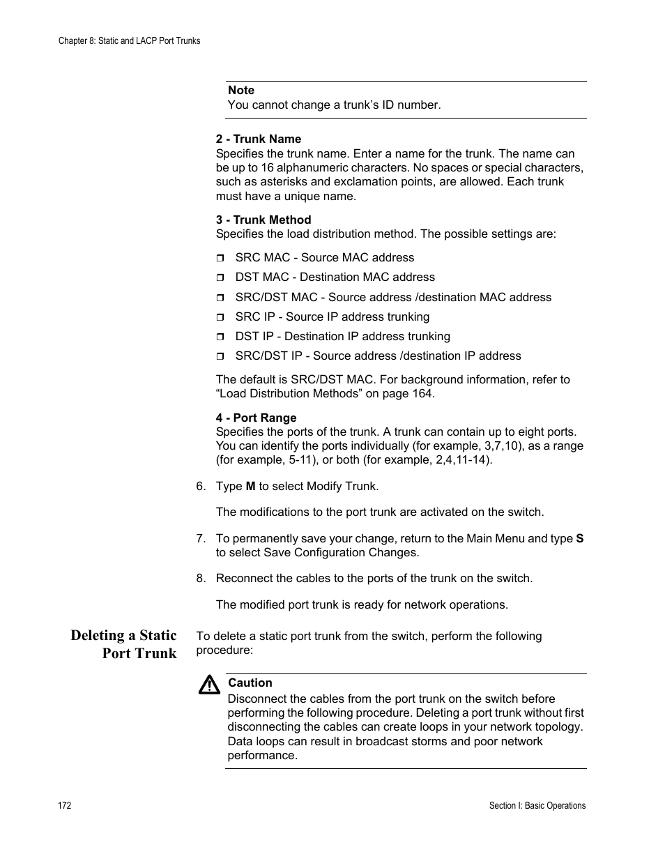 Deleting a static port trunk | Allied Telesis AT-S63 User Manual | Page 172 / 942