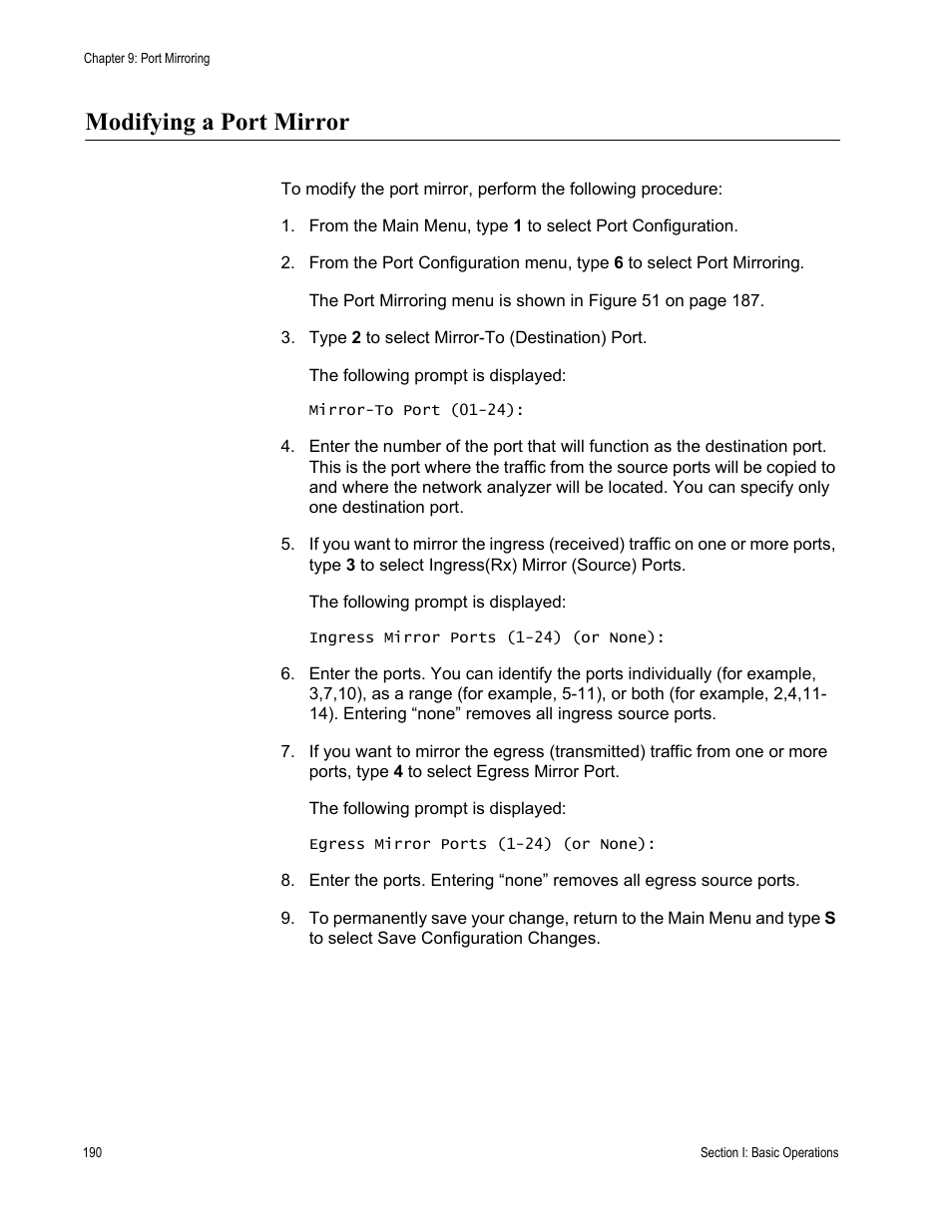 Modifying a port mirror | Allied Telesis AT-S63 User Manual | Page 190 / 942