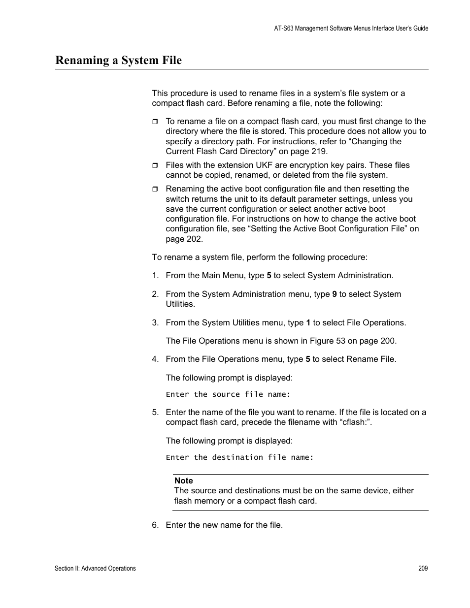 Renaming a system file | Allied Telesis AT-S63 User Manual | Page 209 / 942
