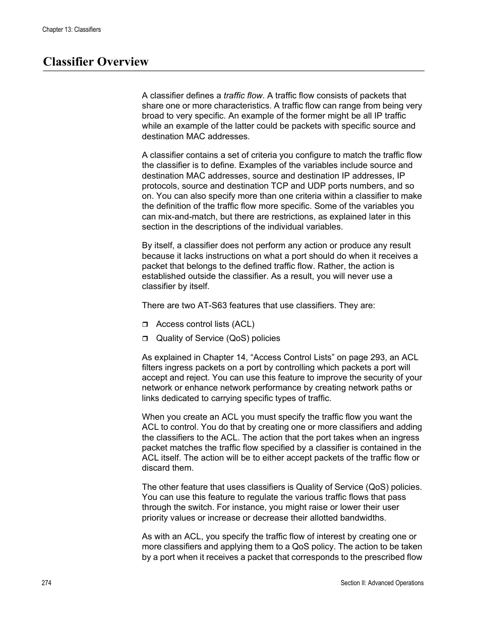 Classifier overview | Allied Telesis AT-S63 User Manual | Page 274 / 942