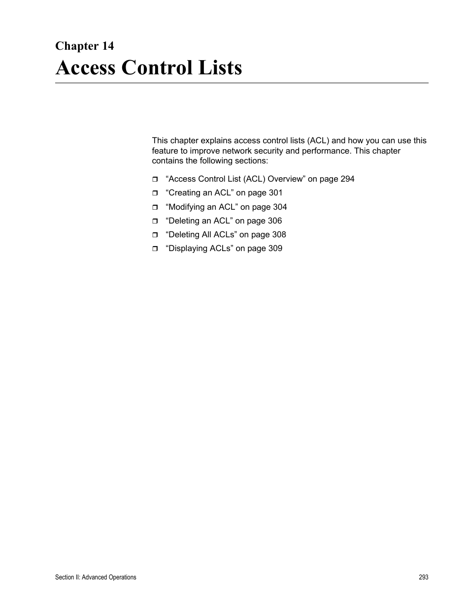 Chapter 14, Access control lists, Chapter 14: access control lists | Allied Telesis AT-S63 User Manual | Page 293 / 942