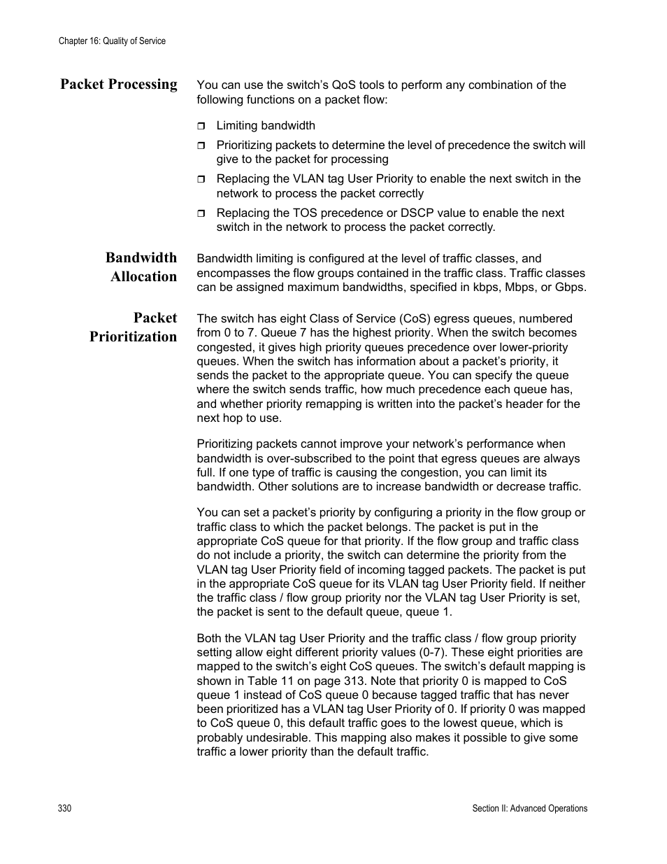 Packet processing, Bandwidth allocation, Packet prioritization | Allied Telesis AT-S63 User Manual | Page 330 / 942