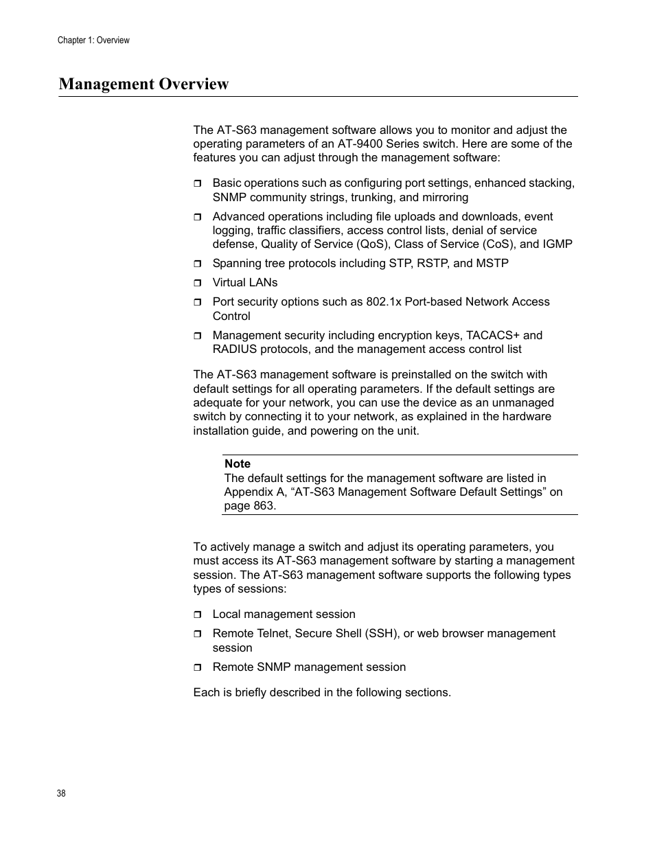 Management overview | Allied Telesis AT-S63 User Manual | Page 38 / 942