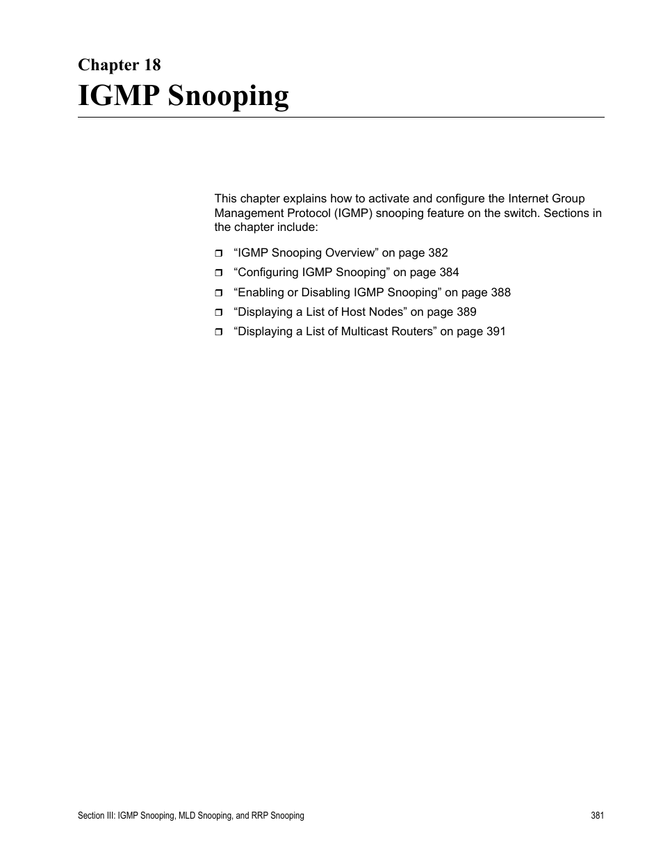 Chapter 18, Igmp snooping, Chapter 18: igmp snooping | Allied Telesis AT-S63 User Manual | Page 381 / 942