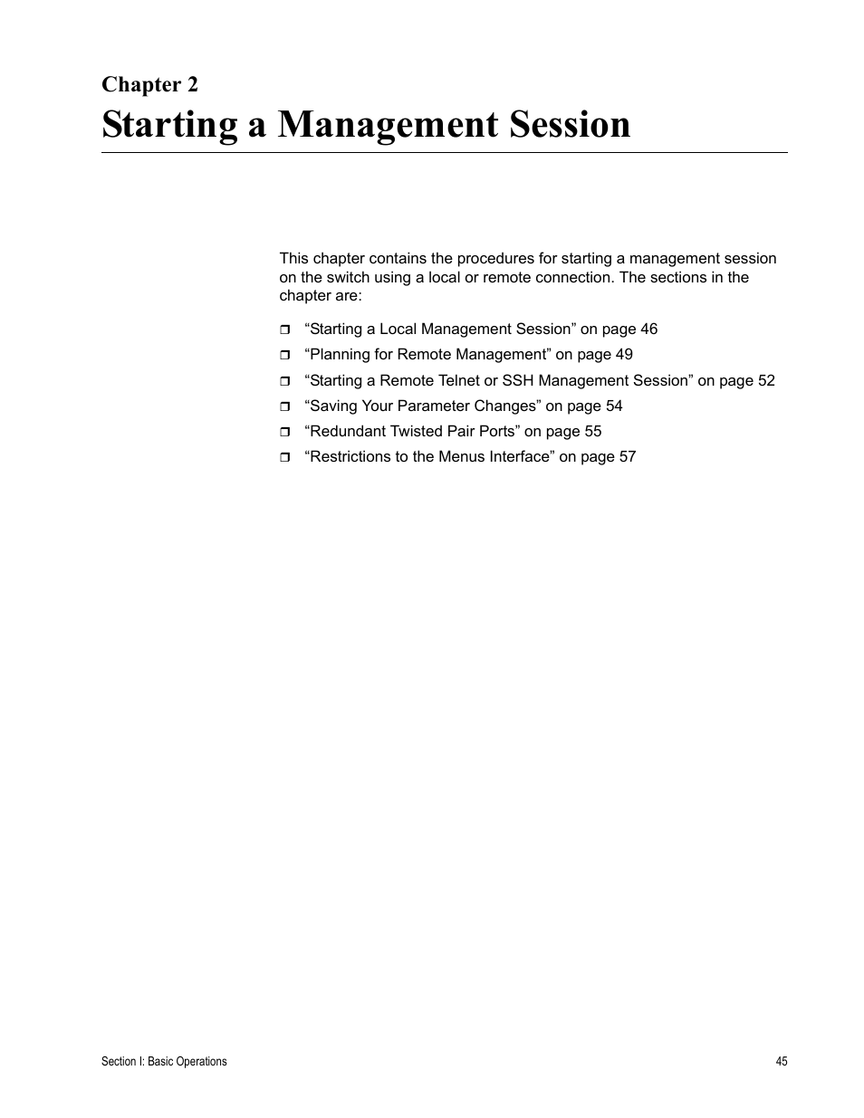 Chapter 2, Starting a management session, R 2: starting a management session | Chapter 2: starting a management session | Allied Telesis AT-S63 User Manual | Page 45 / 942