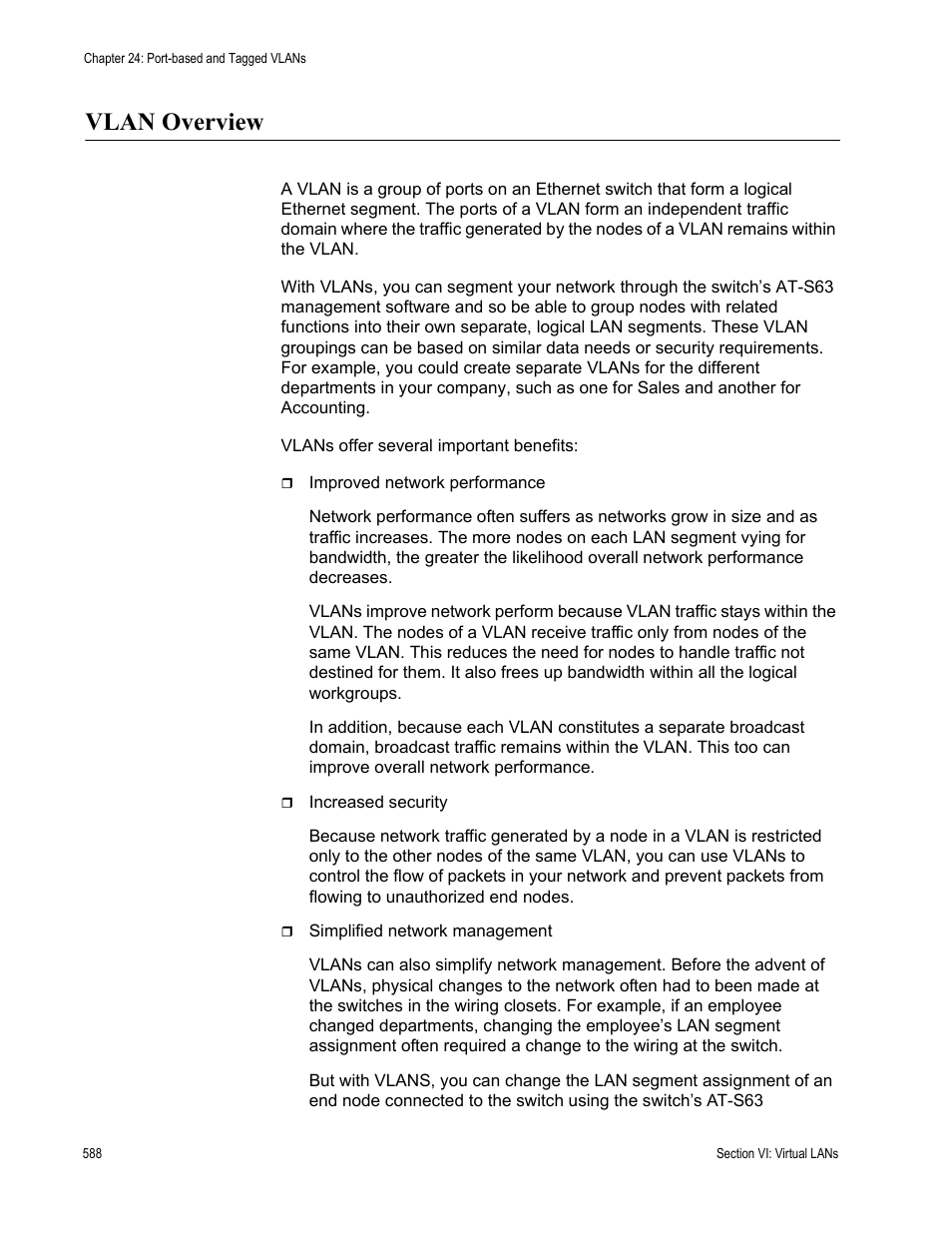 Vlan overview | Allied Telesis AT-S63 User Manual | Page 588 / 942
