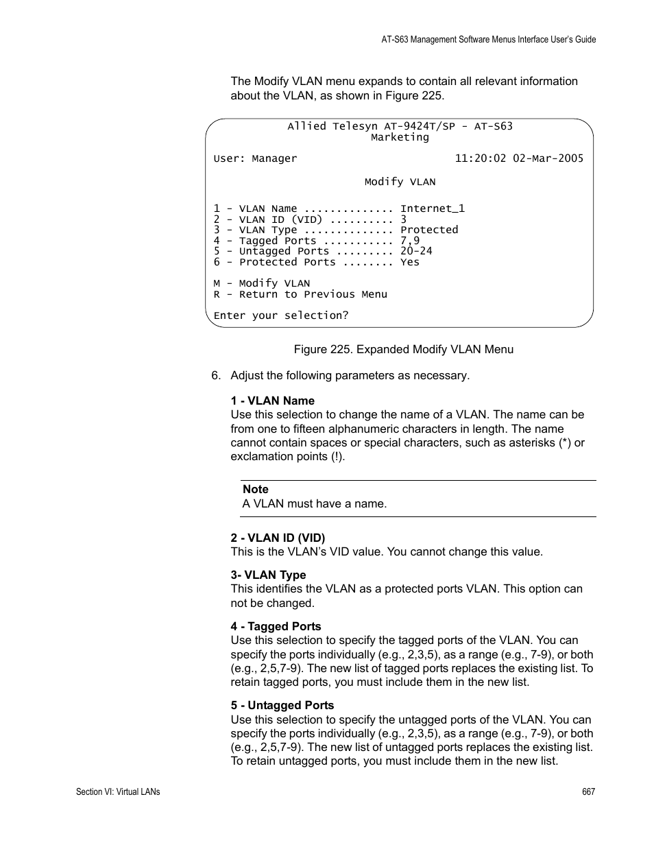 Figure 225: expanded modify vlan menu | Allied Telesis AT-S63 User Manual | Page 667 / 942