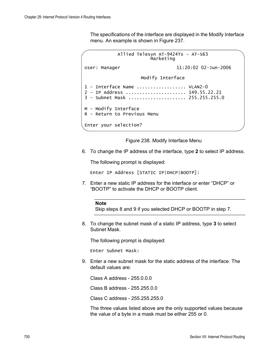 Figure 238: modify interface menu | Allied Telesis AT-S63 User Manual | Page 700 / 942