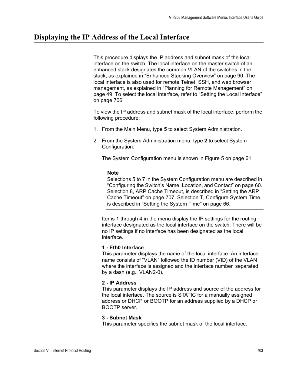 Displaying the ip address of the local interface | Allied Telesis AT-S63 User Manual | Page 703 / 942