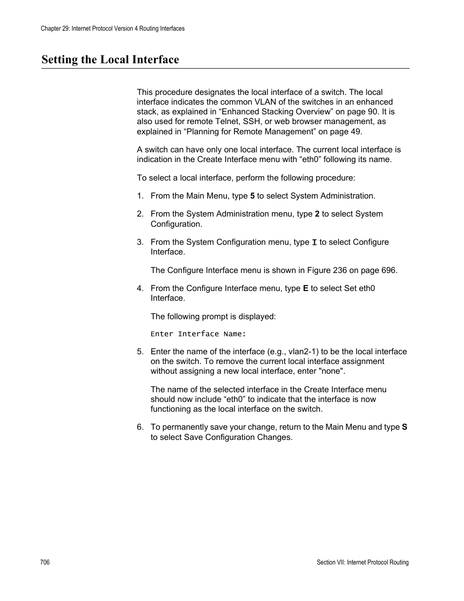Setting the local interface | Allied Telesis AT-S63 User Manual | Page 706 / 942