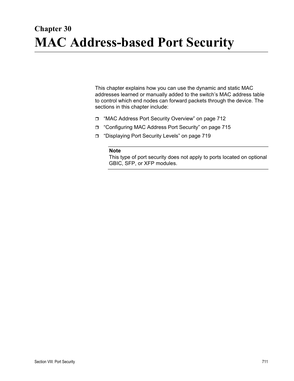 Chapter 30, Mac address-based port security, Chapter 30: mac address-based port security | Allied Telesis AT-S63 User Manual | Page 711 / 942
