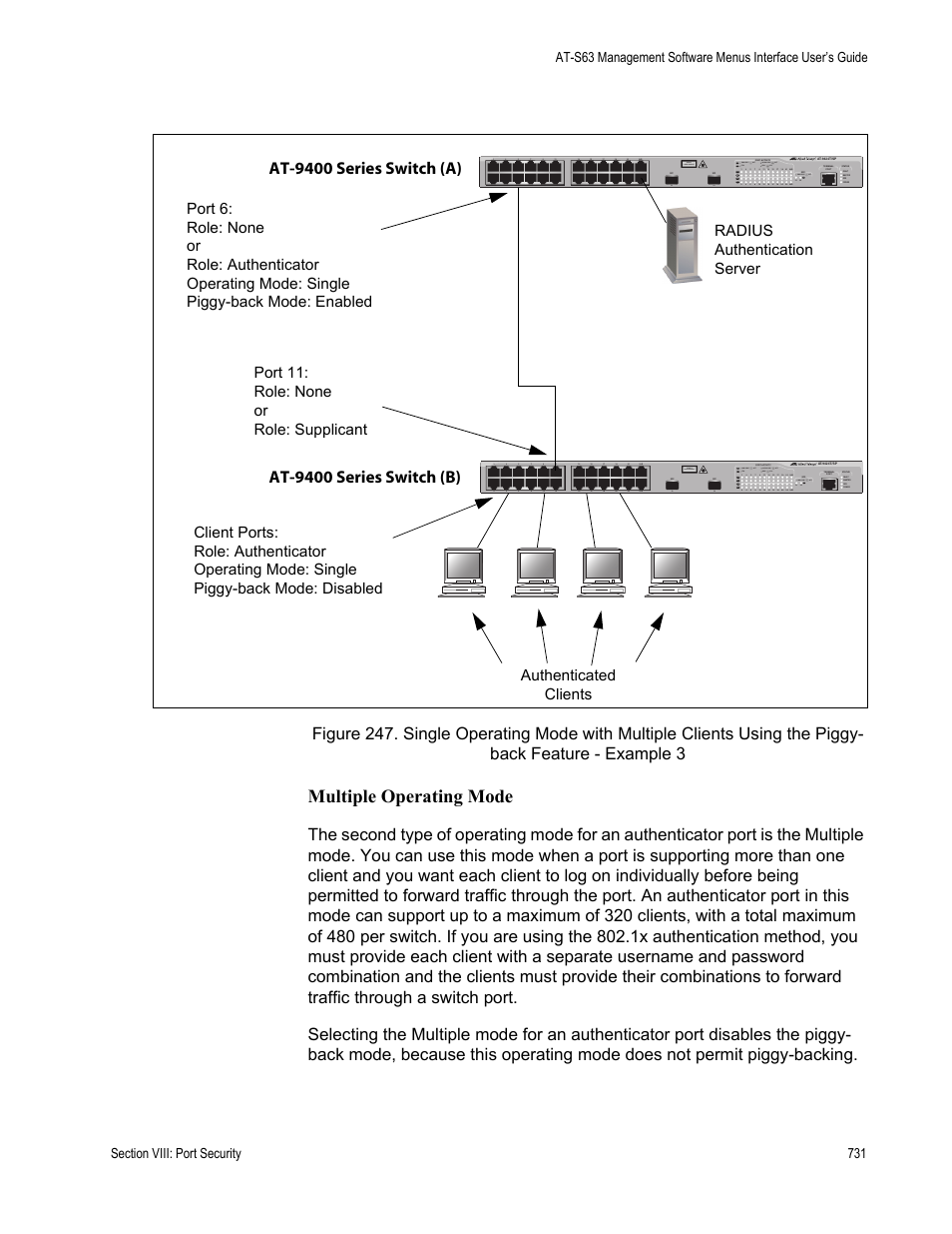 Multiple operating mode, At-9400 series switch (b) | Allied Telesis AT-S63 User Manual | Page 731 / 942