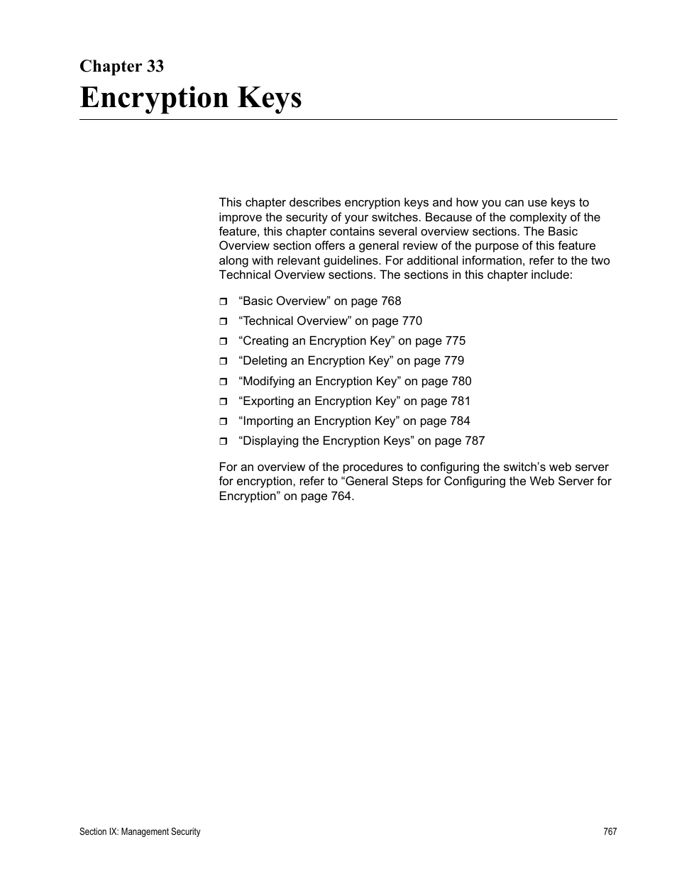 Chapter 33, Encryption keys, Chapter 33: encryption keys | Allied Telesis AT-S63 User Manual | Page 767 / 942
