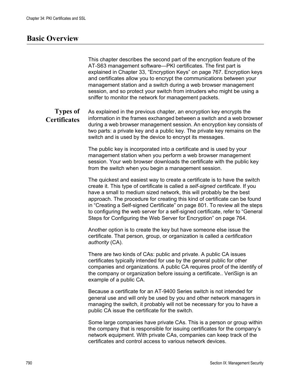 Basic overview, Types of certificates | Allied Telesis AT-S63 User Manual | Page 790 / 942