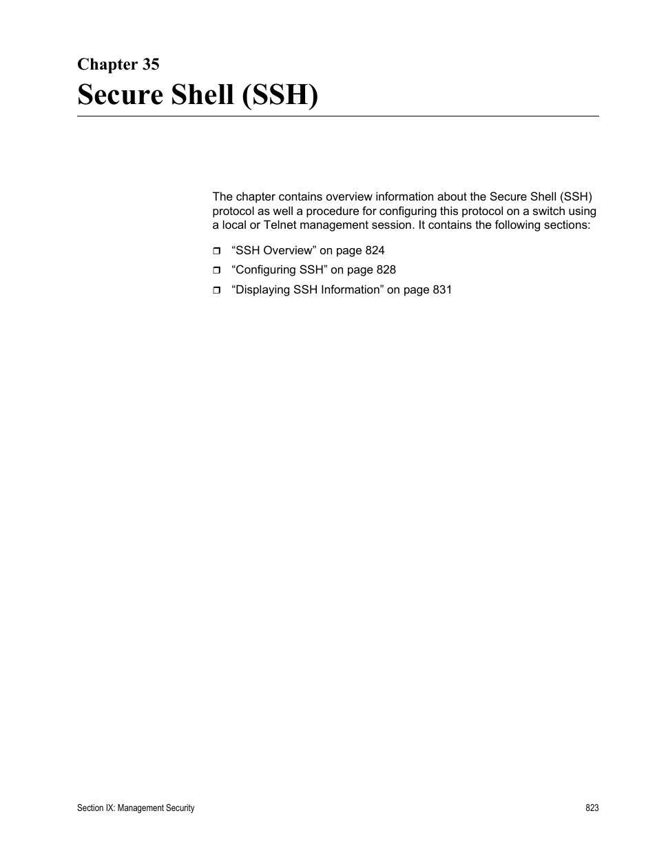Chapter 35, Secure shell (ssh), Chapter 35: secure shell (ssh) | Allied Telesis AT-S63 User Manual | Page 823 / 942