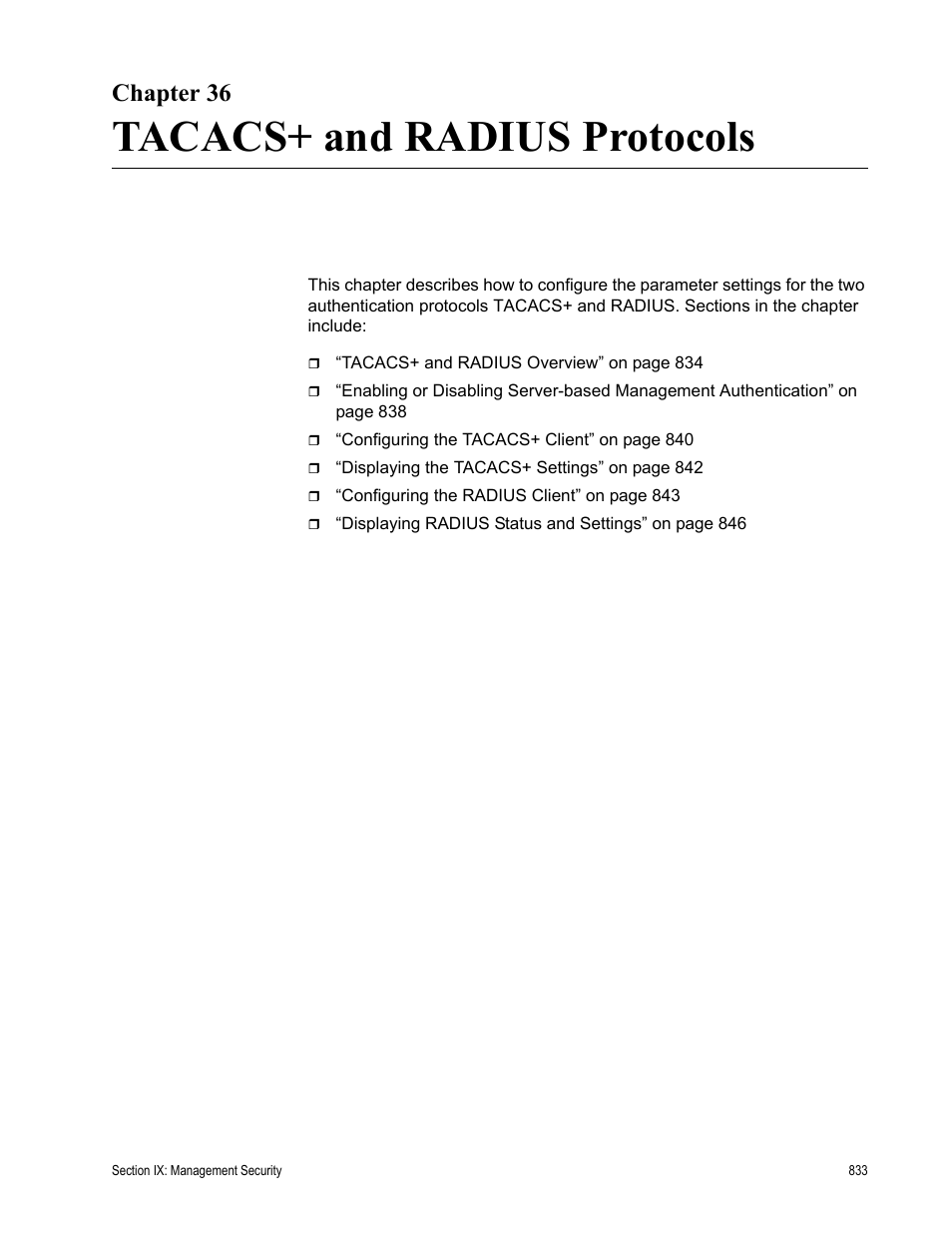 Chapter 36, Tacacs+ and radius protocols, Chapter 36: tacacs+ and radius protocols | Allied Telesis AT-S63 User Manual | Page 833 / 942