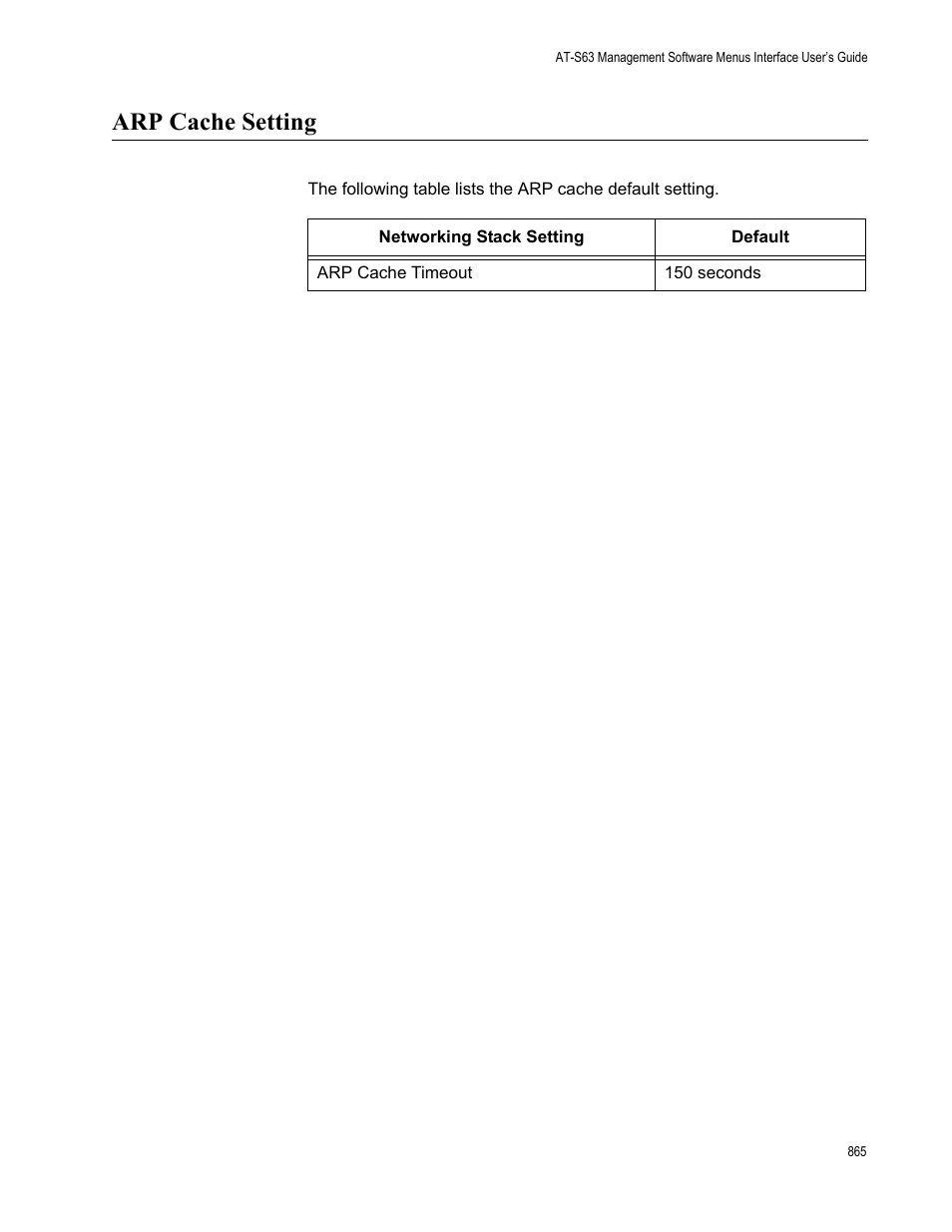 Arp cache setting | Allied Telesis AT-S63 User Manual | Page 865 / 942