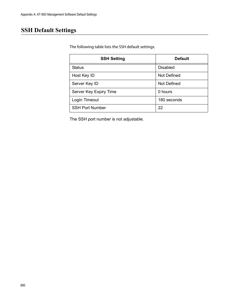 Ssh default settings | Allied Telesis AT-S63 User Manual | Page 890 / 942