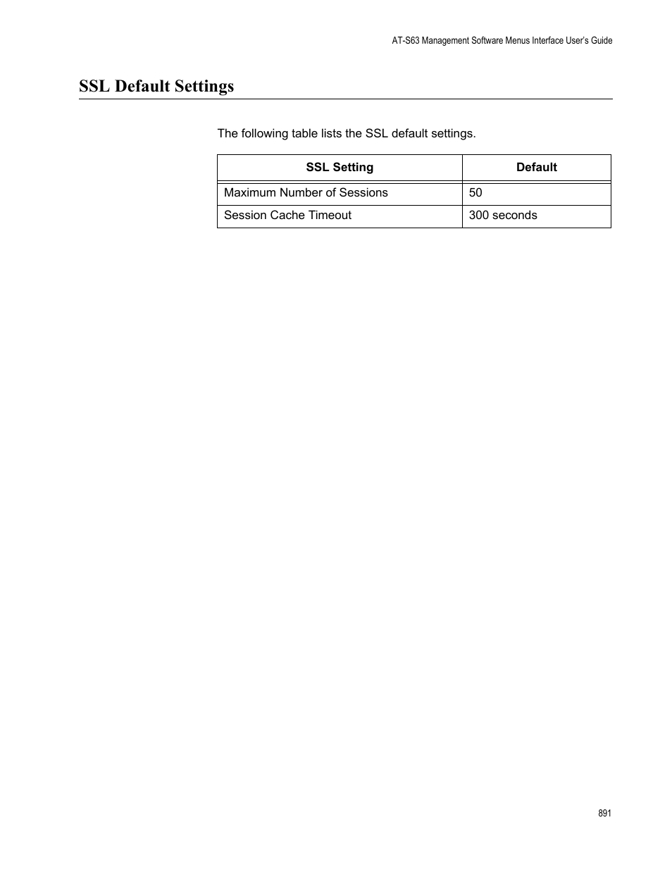 Ssl default settings | Allied Telesis AT-S63 User Manual | Page 891 / 942