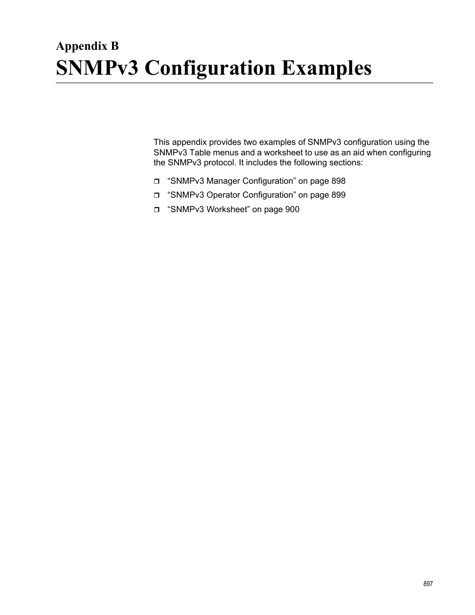 Appendix b, Snmpv3 configuration examples, Appendix b: snmpv3 configuration examples | Allied Telesis AT-S63 User Manual | Page 897 / 942