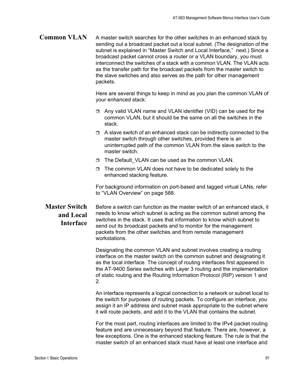 Common vlan, Master switch and local interface, Common vlan master switch and local interface | Allied Telesis AT-S63 User Manual | Page 91 / 942