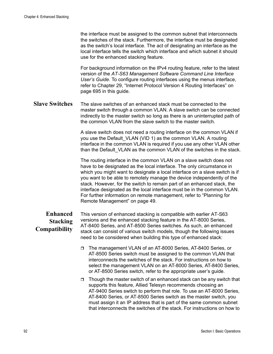 Slave switches, Enhanced stacking compatibility, Slave switches enhanced stacking compatibility | Allied Telesis AT-S63 User Manual | Page 92 / 942