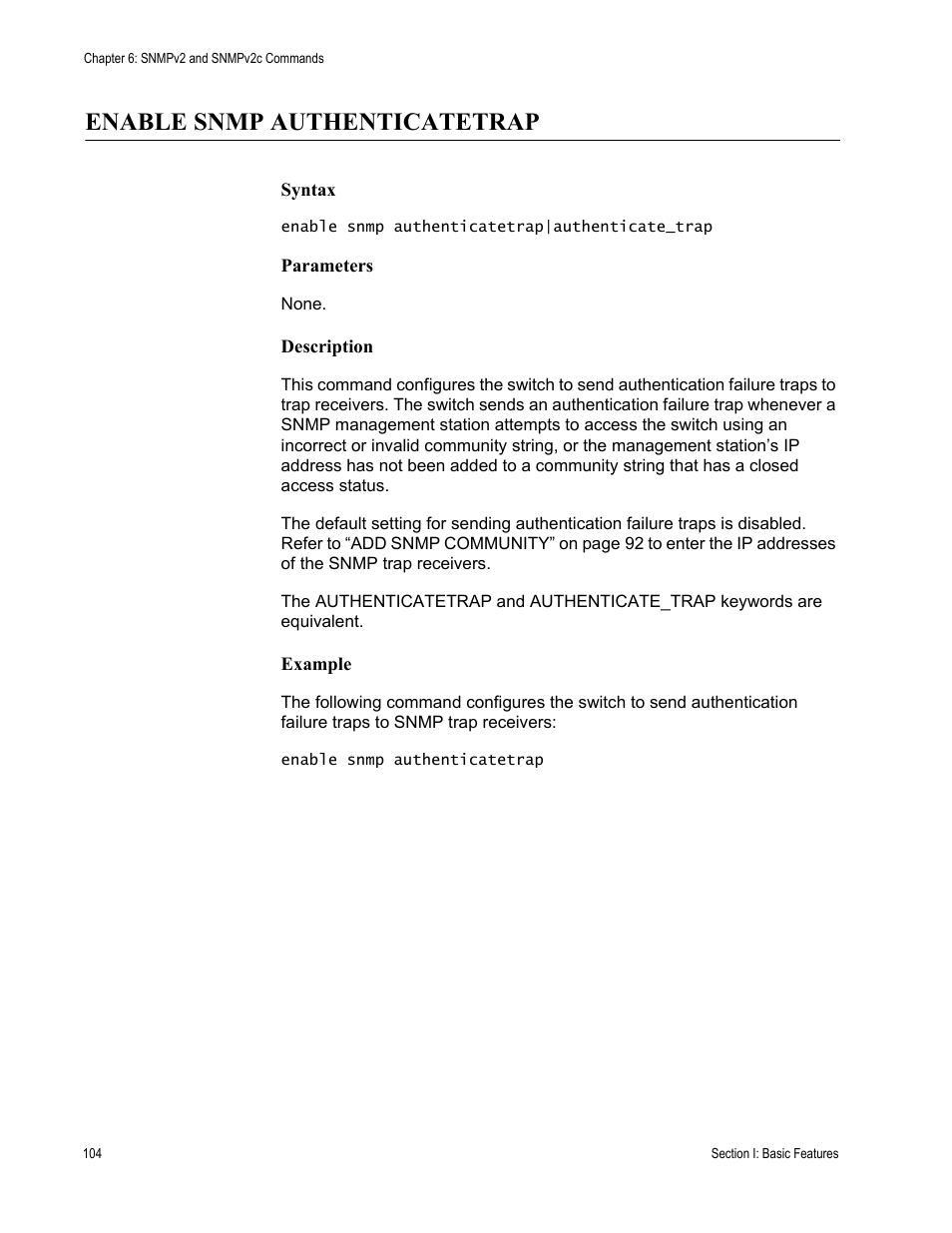 Enable snmp authenticatetrap | Allied Telesis AT-S63 User Manual | Page 104 / 726