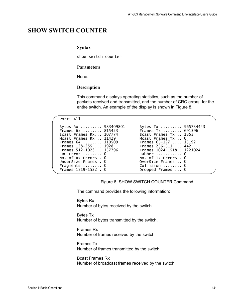 Show switch counter | Allied Telesis AT-S63 User Manual | Page 141 / 726
