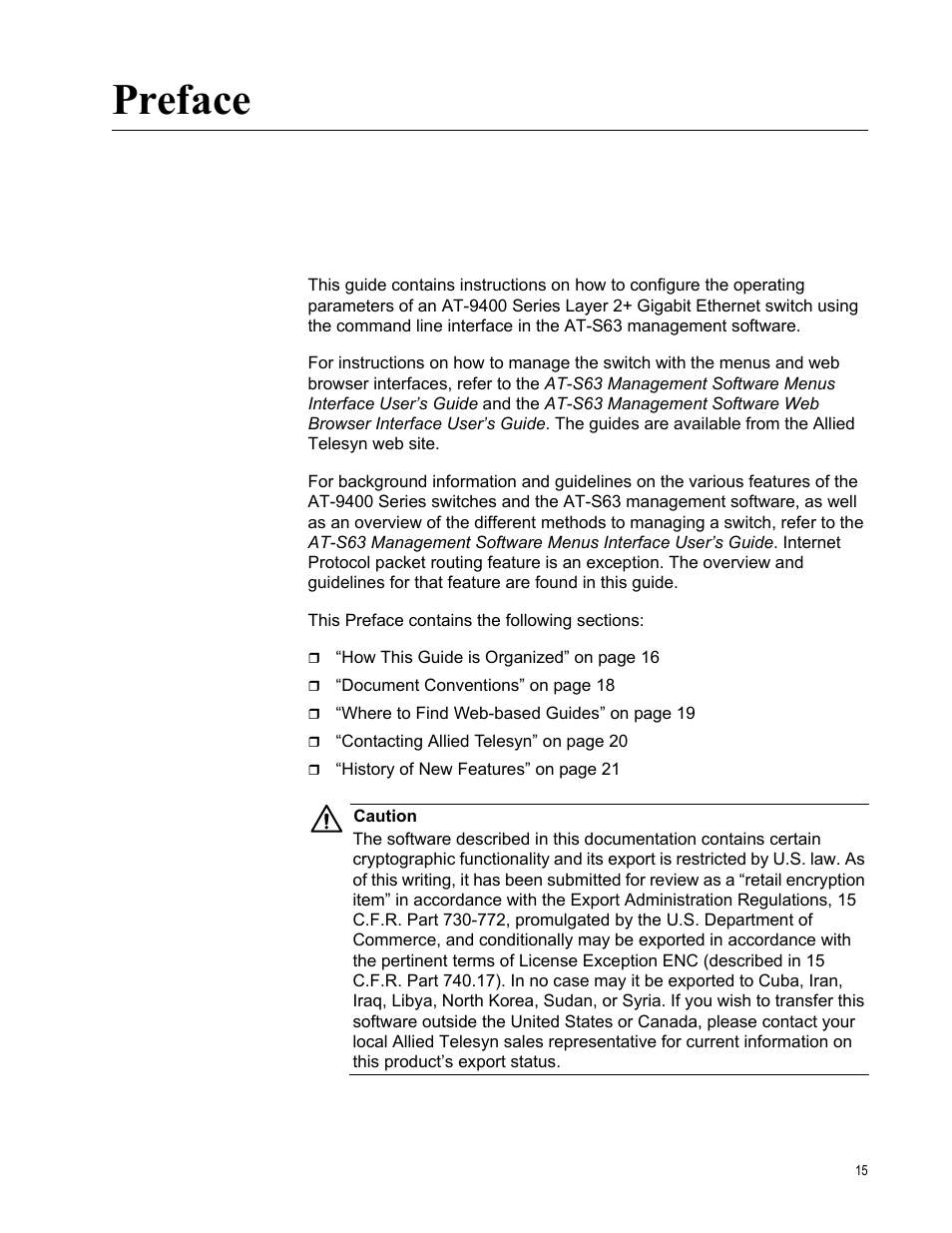 Preface | Allied Telesis AT-S63 User Manual | Page 15 / 726