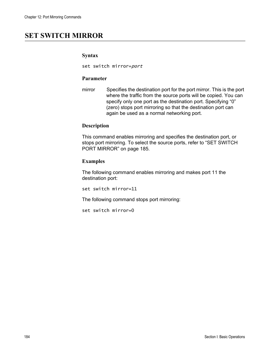 Set switch mirror | Allied Telesis AT-S63 User Manual | Page 184 / 726
