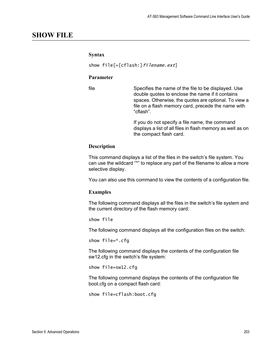 Show file | Allied Telesis AT-S63 User Manual | Page 203 / 726
